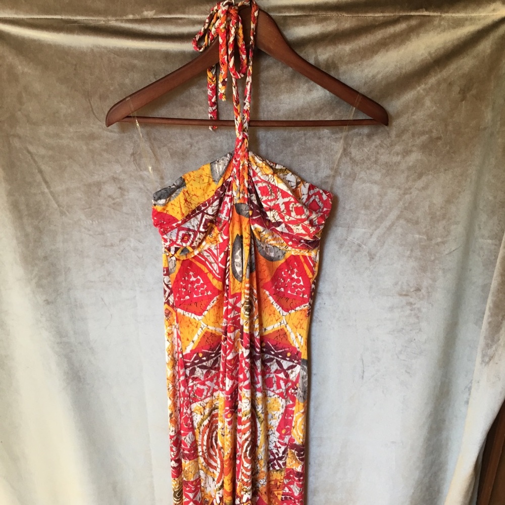 ComeComo Maxi Braid Halter Boho Abstract Dress